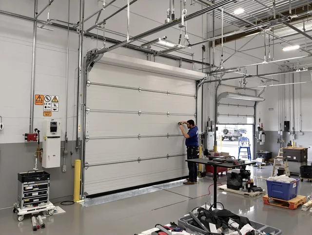 Commercial garage door repair being performed by Georgetown Garage Door Repair expert in Georgetown